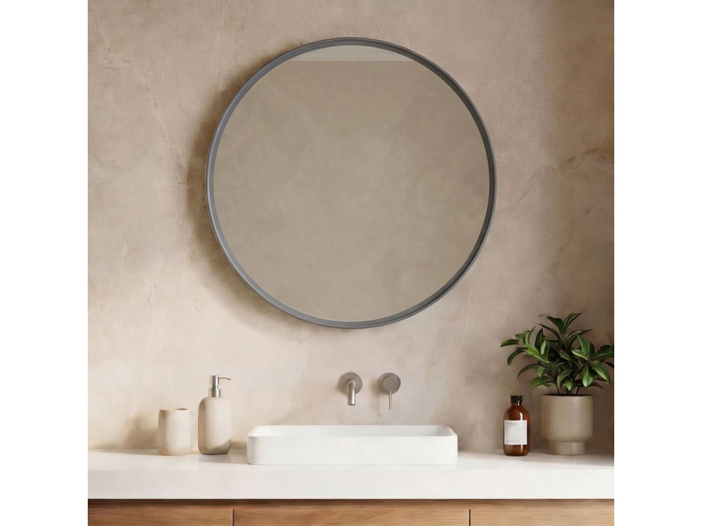 Espejo decorativo de madera «Moonlight 90 v2» - 90 x 7 x 90 cm - Gris mate
