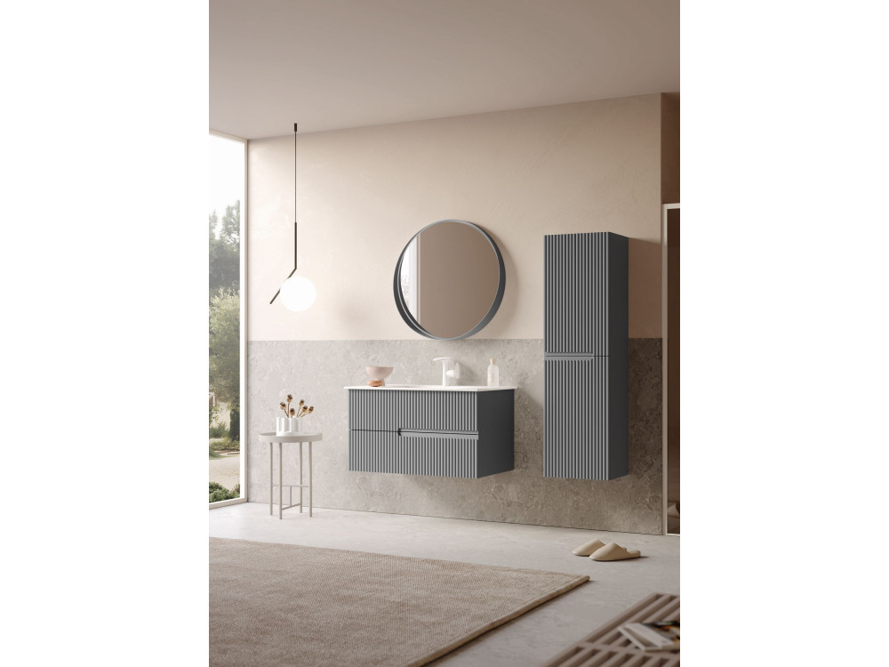 Espejo decorativo de madera «Moonlight 90 v2» - 90 x 7 x 90 cm - Gris mate