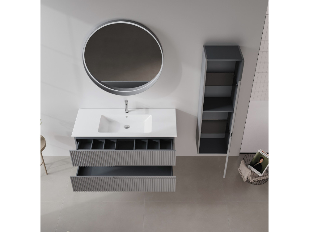 Espejo decorativo de madera «Moonlight 90 v2» - 90 x 7 x 90 cm - Gris mate