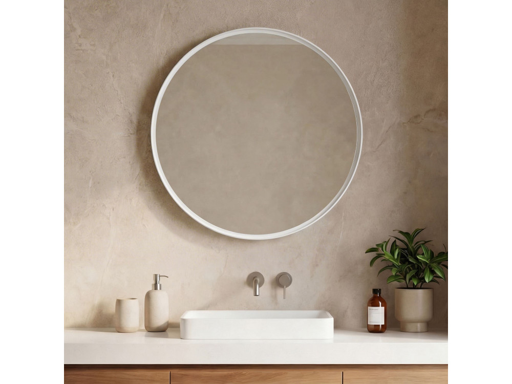 Espejo decorativo de madera «Moonlight 90 v2» - 90 x 7 x 90 cm - Blanco mate