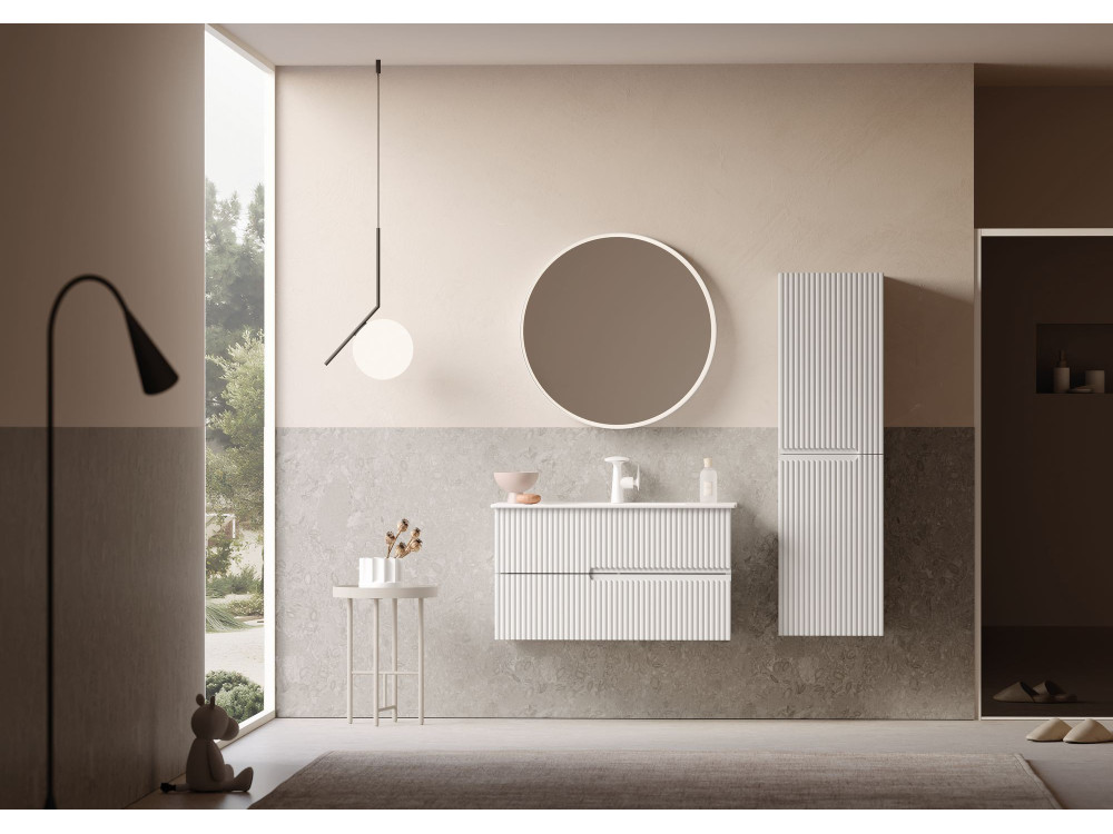 Espejo decorativo de madera «Moonlight 90 v2» - 90 x 7 x 90 cm - Blanco mate