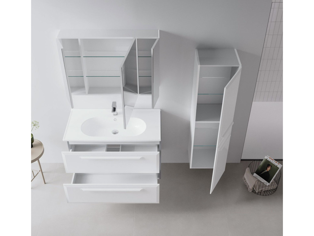 Mueble de baño con espejo «Nuvola 100 v2» - 97 x 16 x 66 cm - Blanco