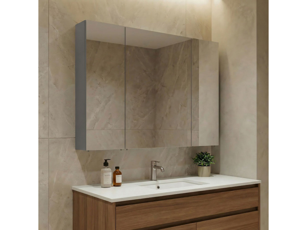 Mueble de baño con espejo «Nuvola 100 v2» - 97 x 16 x 66 cm - Gris