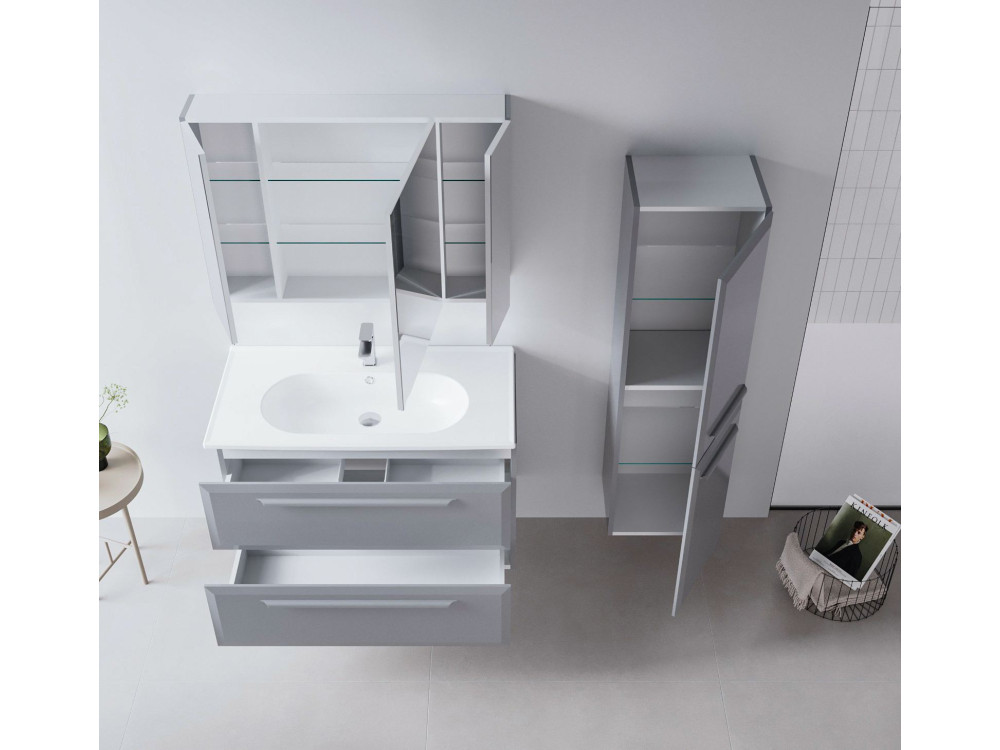 Mueble de baño con espejo «Nuvola 100 v2» - 97 x 16 x 66 cm - Gris