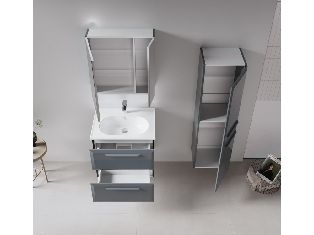 Mueble de baño con espejo «Nuvola 60 v2» - 66 x 16 x 60 cm - Antracita