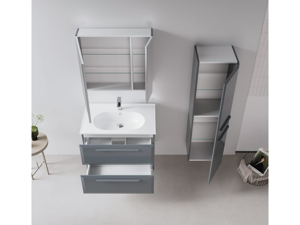 Mueble de baño con espejo «Nuvola 80 v2» - 75 x 16 x 66 cm - Antracita