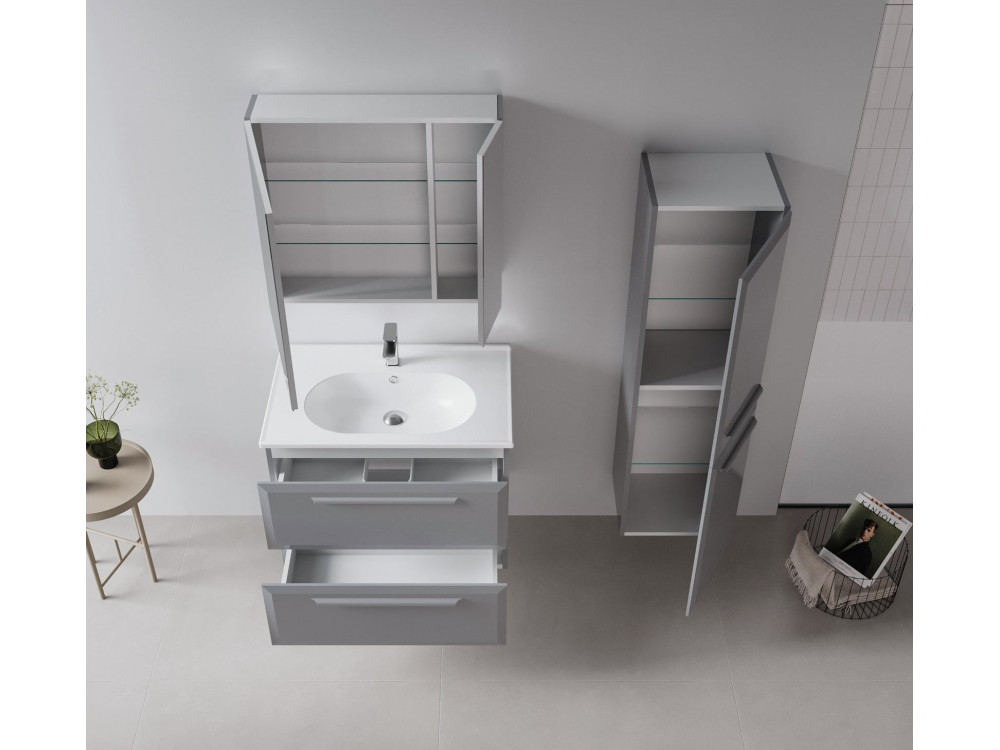 Mueble de baño con espejo «Nuvola 80 v2» - 75 x 16 x 66 cm - Gris