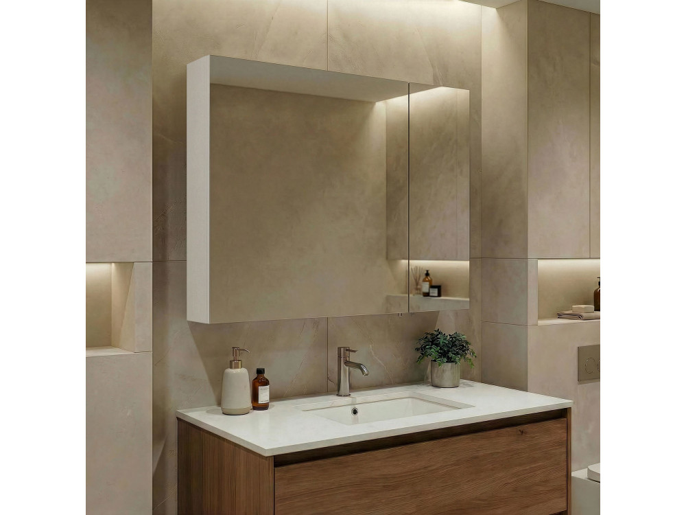Mueble de baño con espejo «Nuvola 80 v2» - 75 x 16 x 66 cm - Cashmere