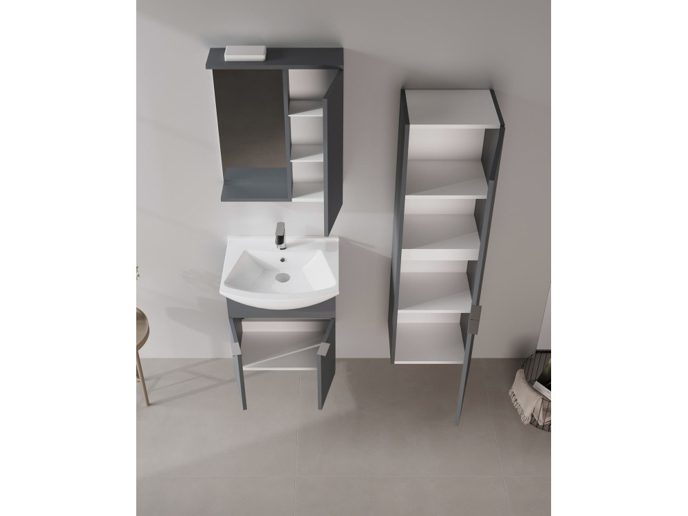 Mueble de baño con espejo «Purus 55» - 56 x 18 x 68 cm - Antracita mate