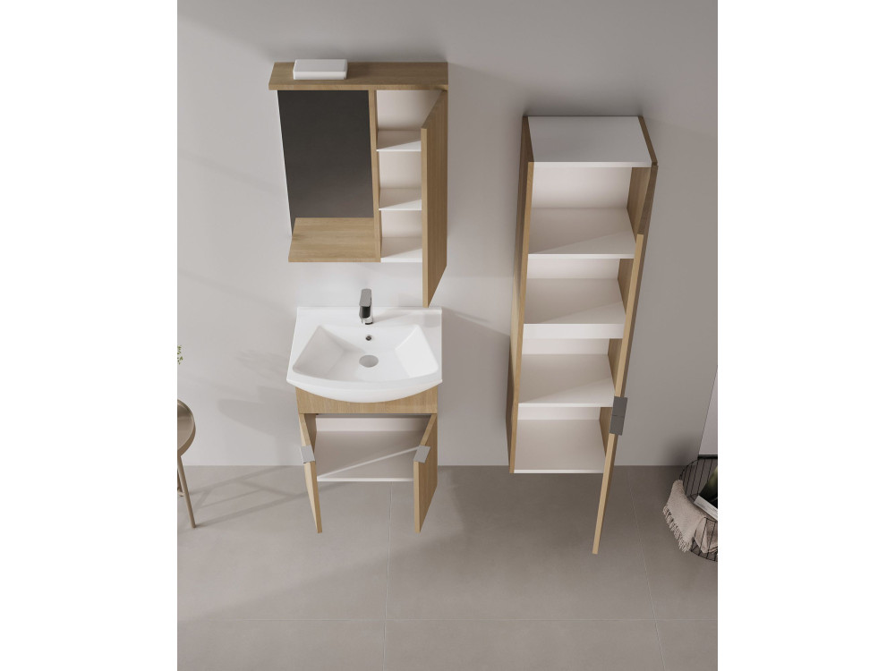 Mueble de baño con espejo «Purus 55» - 56 x 18 x 68 cm - Roble Sonomo