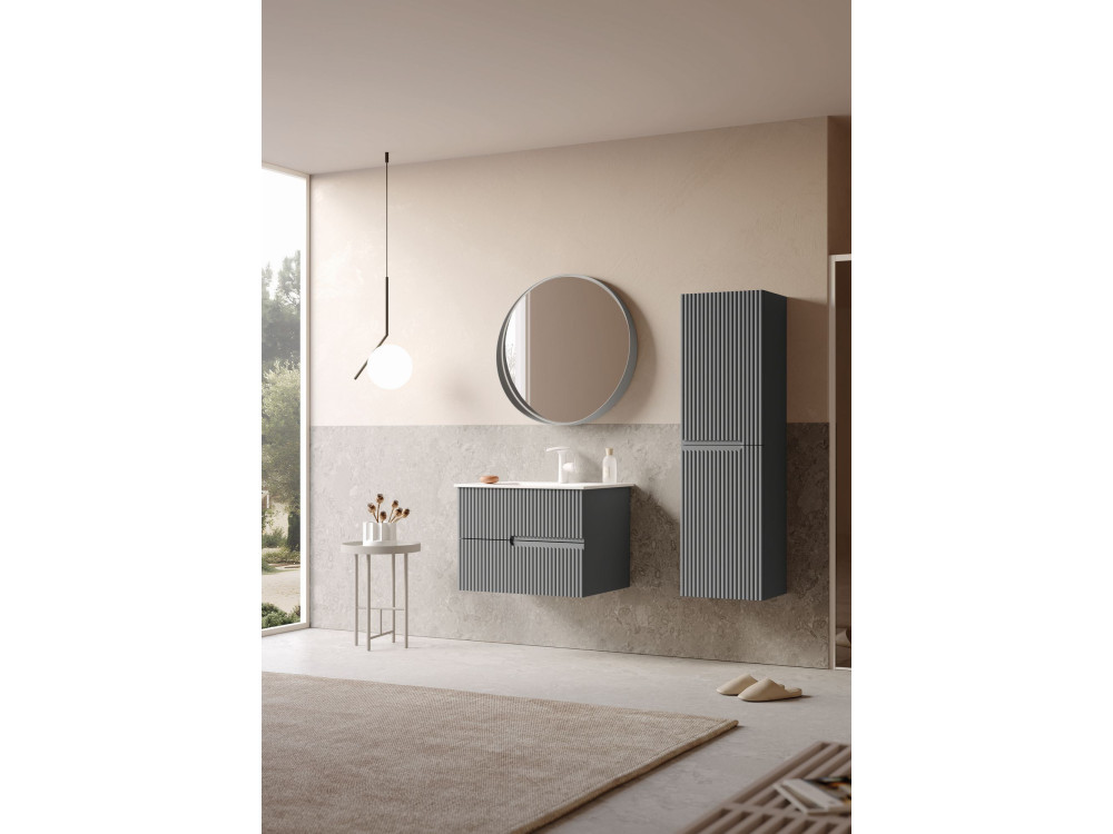 Espejo decorativo de madera «Moonlight 75 v2» - 75 x 7 x 75 cm - Gris mate