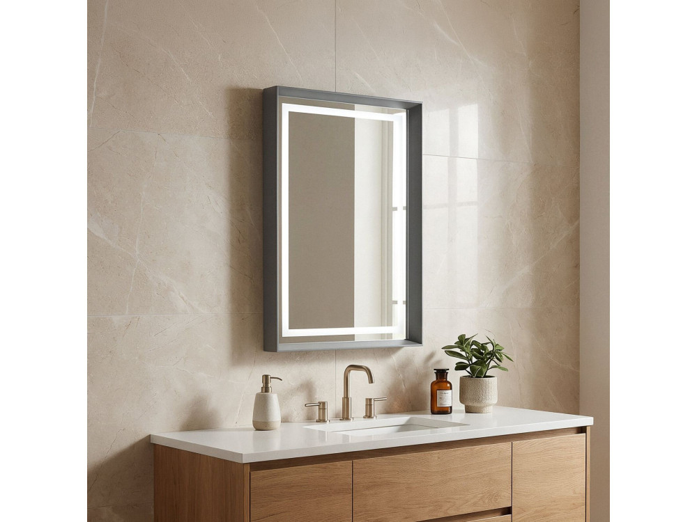 Espejo decorativo de madera «Craft 60 x 90 v2» - 60 x 10 x 90 cm - Gris mate