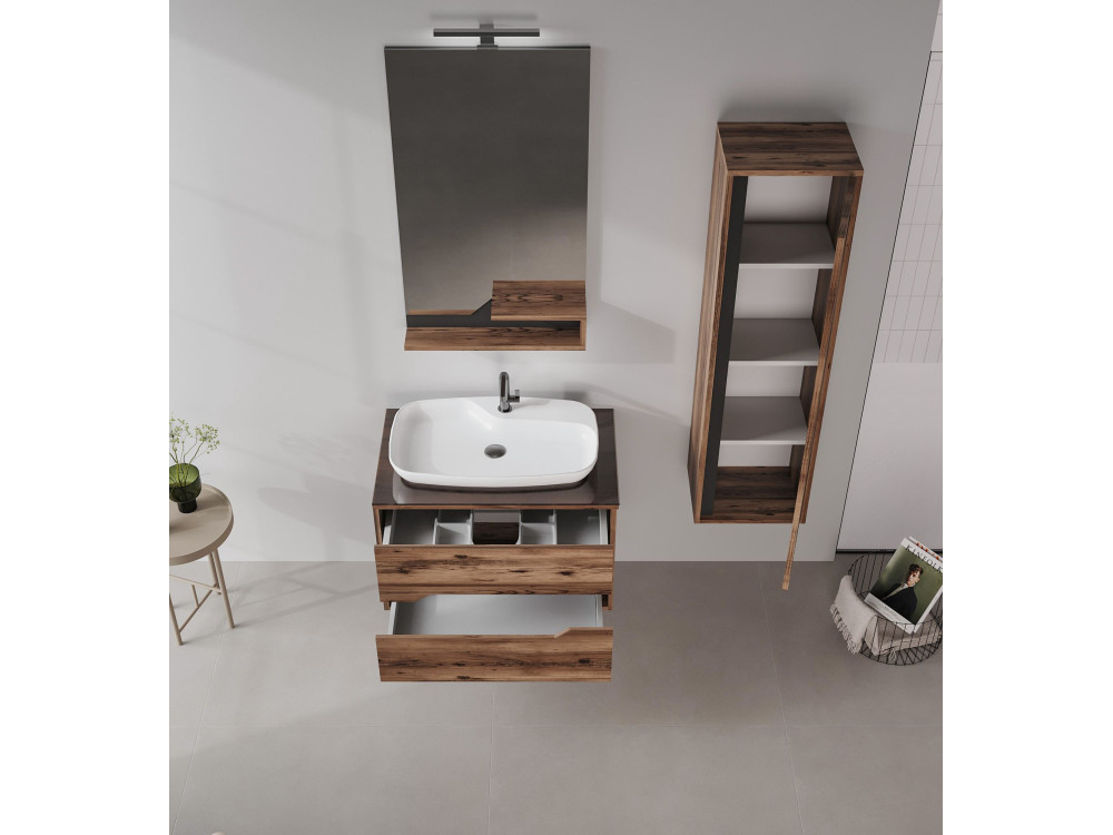 Espejo decorativo de madera «Galia 60» - 60 x 14 x 100 cm - Nogal oscuro