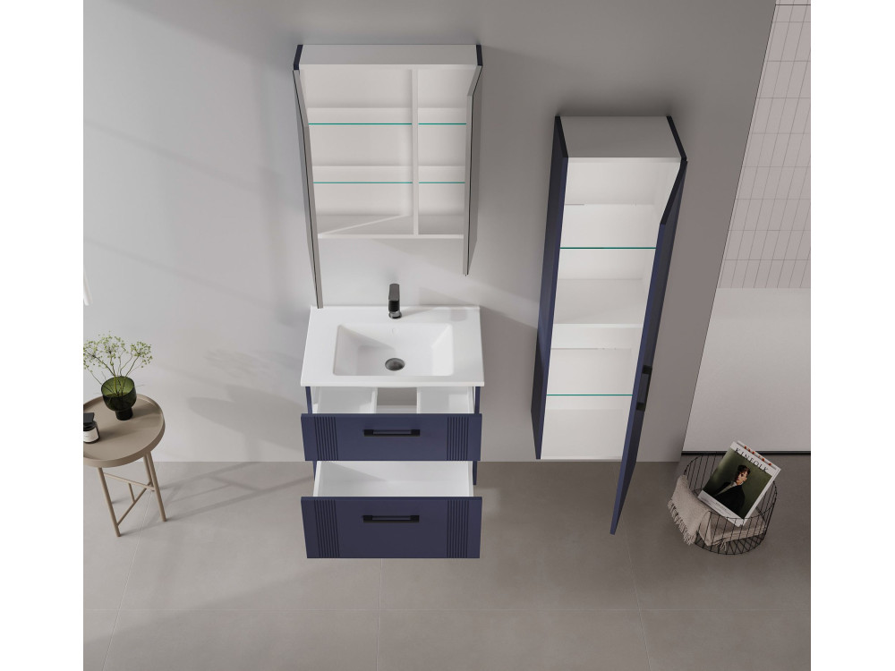 Mueble de baño con espejo «Bari 60» - 60 x 16 x 66 cm - Azul marino mate