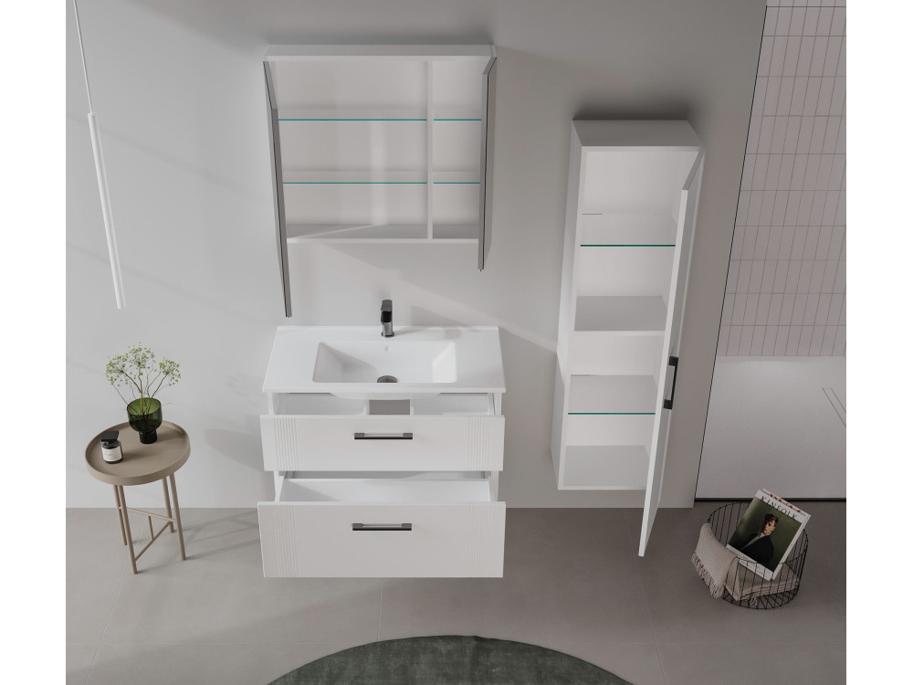Mueble de baño con espejo «Bari 80» - 75 x 16 x 66 cm - Blanco mate