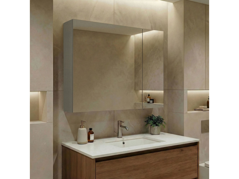 Mueble de baño con espejo «Bari 80» - 75 x 16 x 66 cm - Cachemira mate