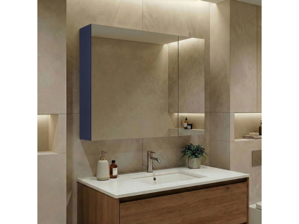 Mueble de baño con espejo «Bari 80» - 75 x 16 x 66 cm - Azul marino mate