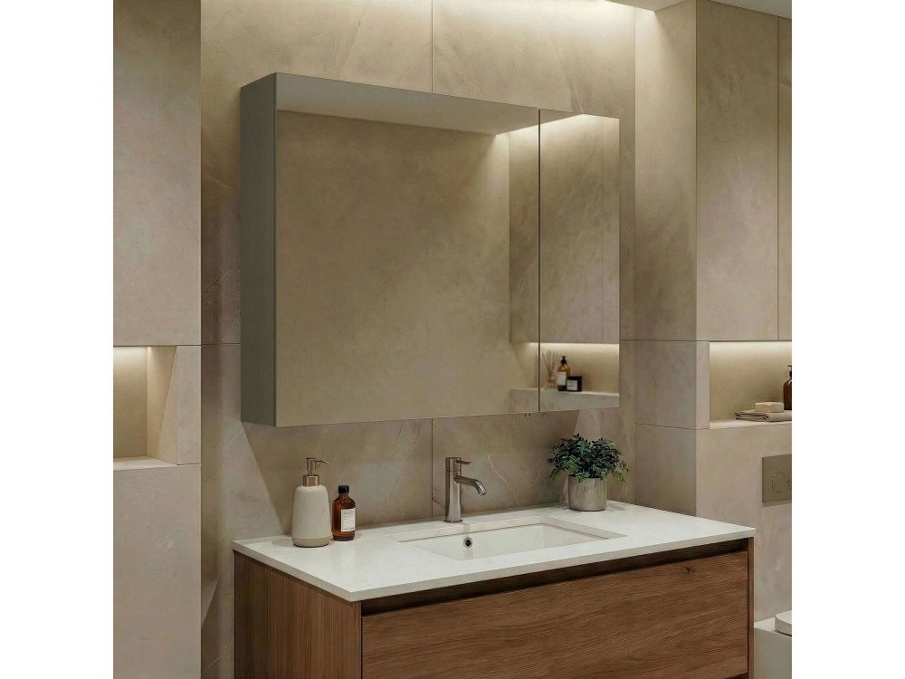 Mueble de baño con espejo «Bari 80» - 75 x 16 x 66 cm - Verde mate