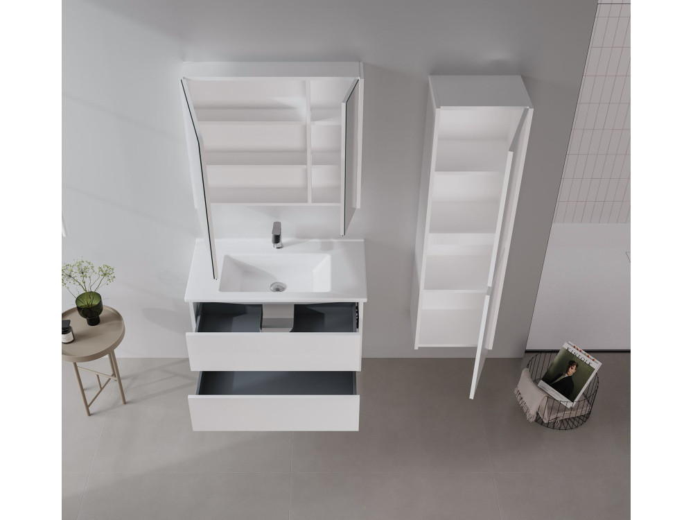 Mueble de baño con espejo «Arno 100» - 100 x 16 x 66 cm - Blanco