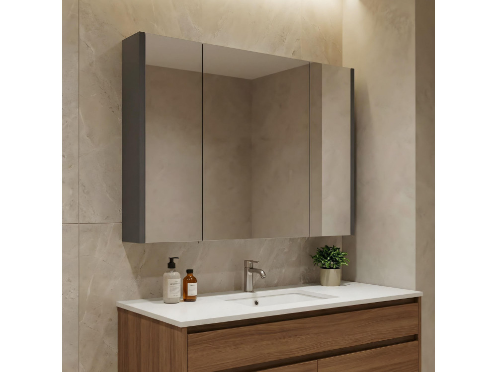 Mueble de baño con espejo «Arno 100» - 100 x 16 x 66 cm - Gris / Antracita