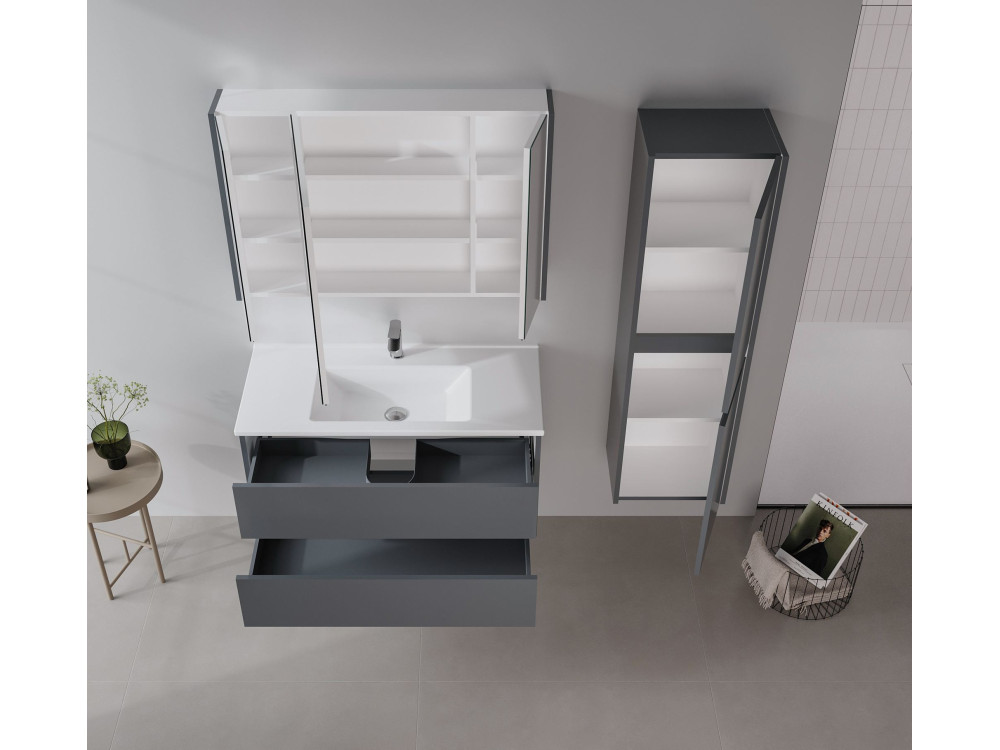 Mueble de baño con espejo «Arno 100» - 100 x 16 x 66 cm - Gris / Antracita