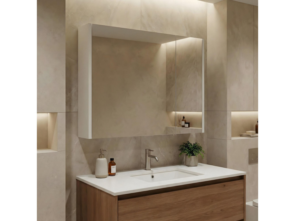 Mueble de baño con espejo «Arno 80» - 79 x 16 x 66 cm - Blanco