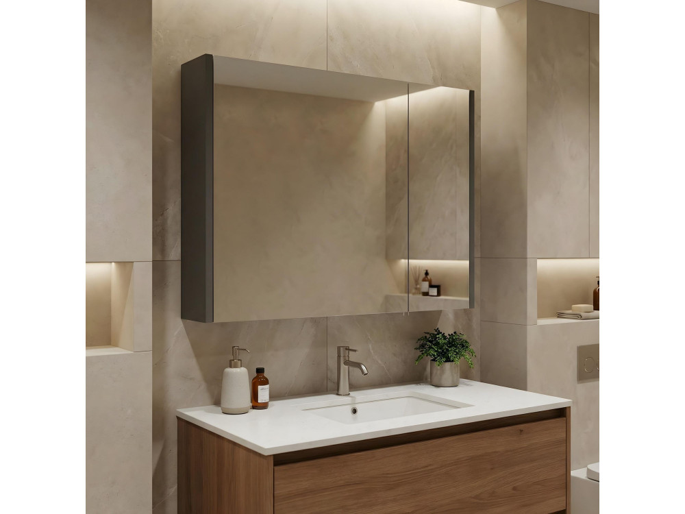 Mueble de baño con espejo «Arno 80» - 79 x 16 x 66 cm - Gris / Antracita