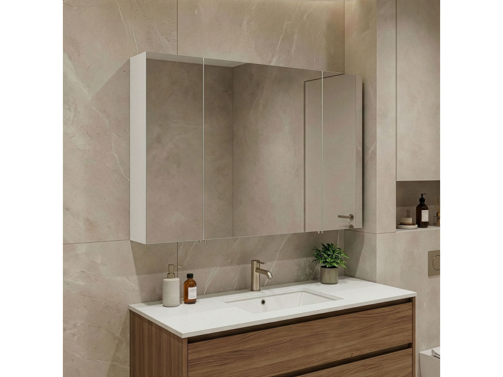 Mueble de baño con espejo «Bari 100» - 97 x 16 x 66 cm - Blanco mate