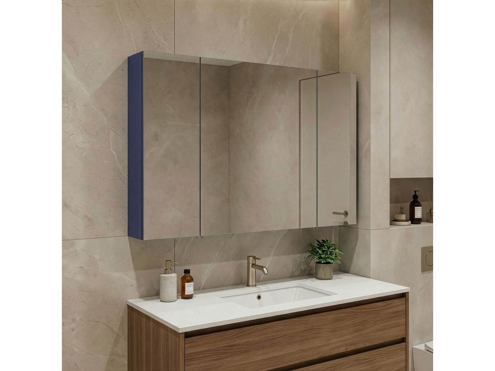 Mueble de baño con espejo «Bari 100» - 97 x 16 x 66 cm - Azul marino mate
