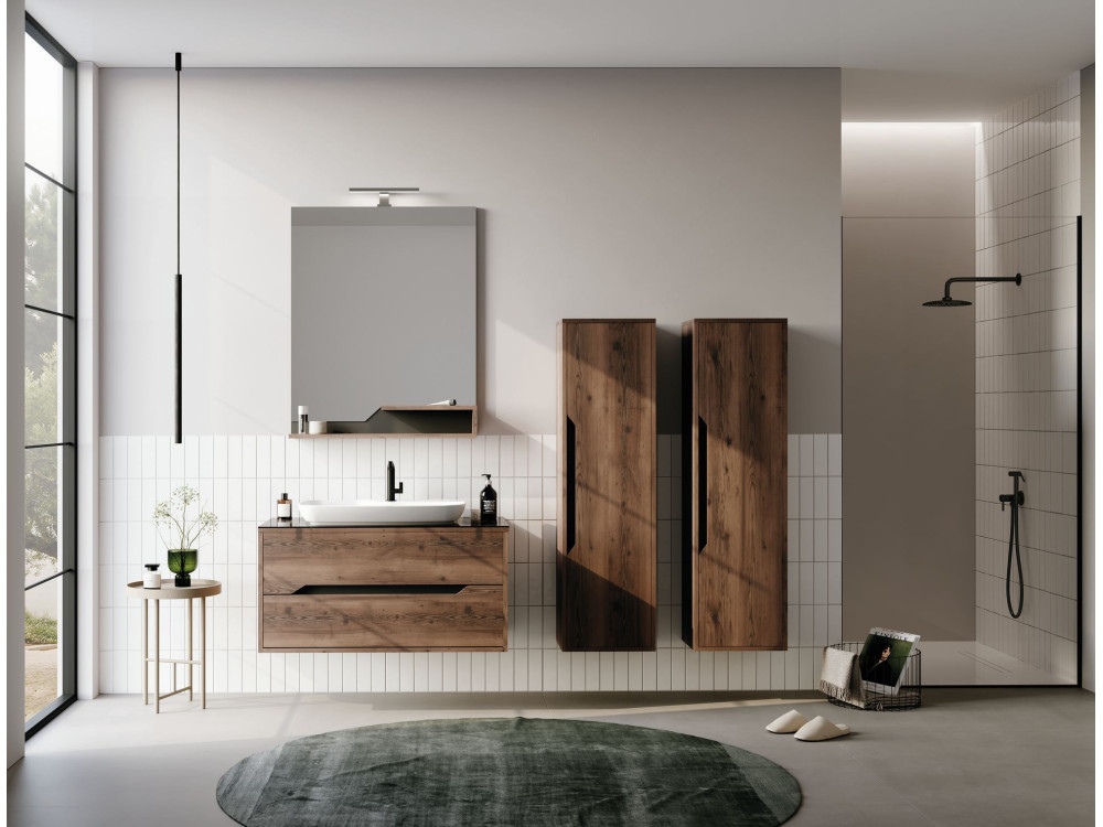 Espejo decorativo de madera «Galia 80» - 60 x 14 x 100 cm - Nogal oscuro