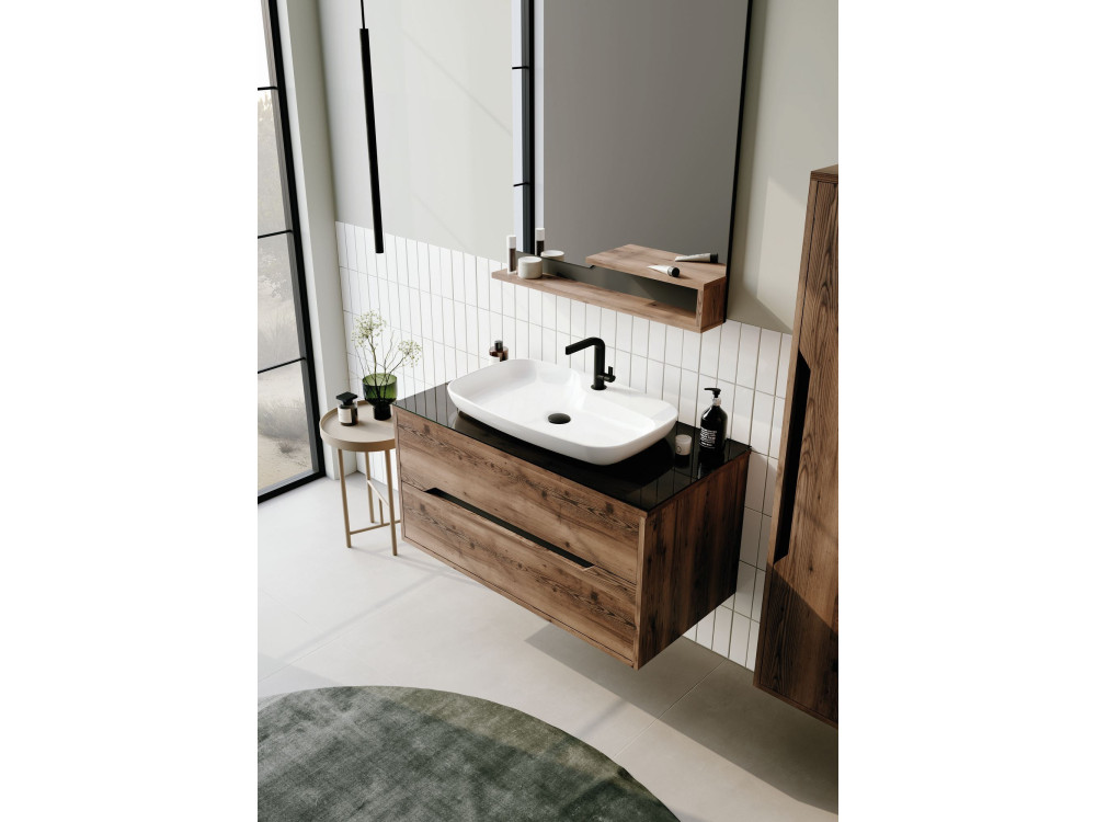 Espejo decorativo de madera «Galia 80» - 60 x 14 x 100 cm - Nogal oscuro
