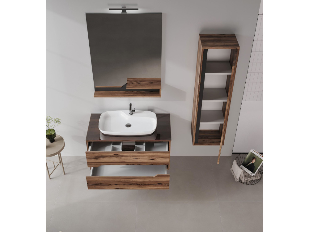 Espejo decorativo de madera «Galia 80» - 60 x 14 x 100 cm - Nogal oscuro