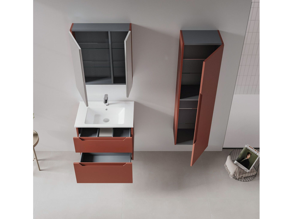 Armario de baño «Messina 40» - 40 x 32 x 138 cm - Rojo mate