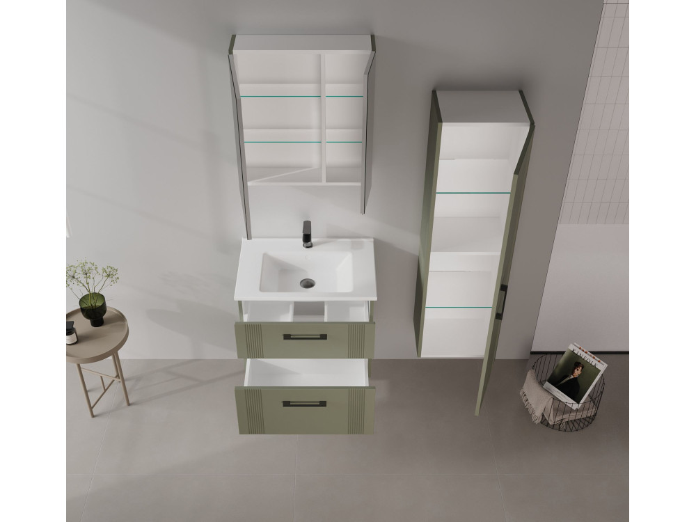 Armario de baño «Bari 40» - 40 x 32 x 138 cm - Verde mate