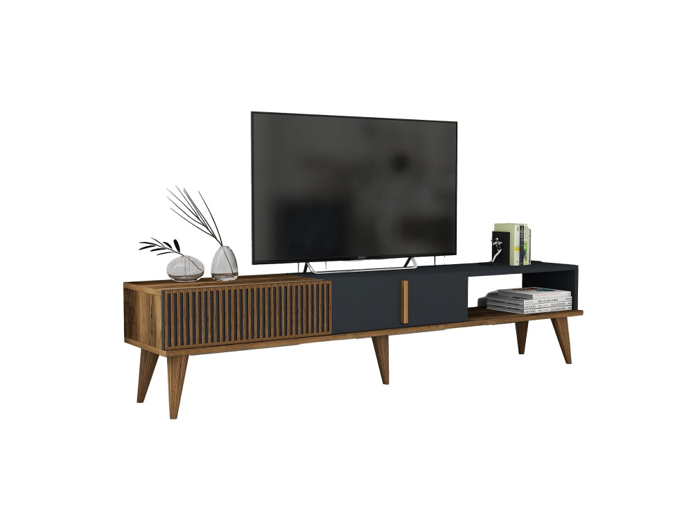 Soporte de TV de madera "Milan" - 180 x 35 x 40 cm - Nogal, Antracita