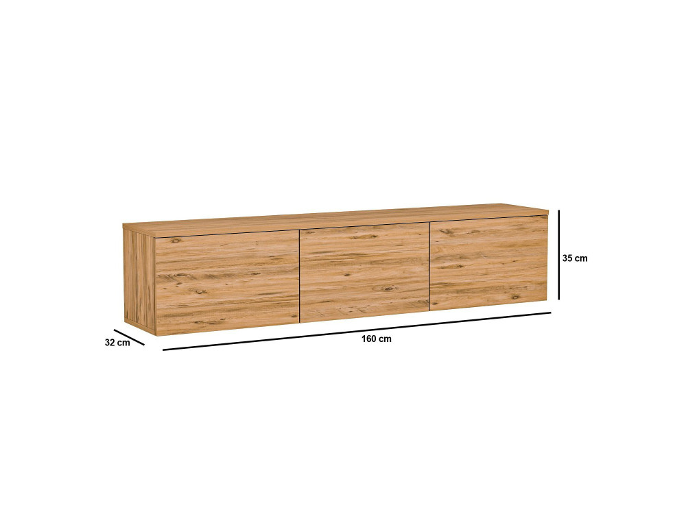 Soporte de TV de madera suspendido "Neon" con iluminación LED - 160 x 32 x 35 cm - Marrón claro