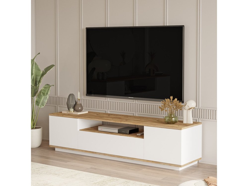 Soporte de TV de madera "FR7" - 180 x 44 x 44 cm - Pino AtlánticoBlanco