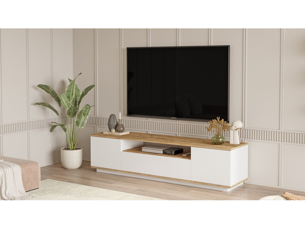 Soporte de TV de madera "FR7" - 180 x 44 x 44 cm - Pino AtlánticoBlanco