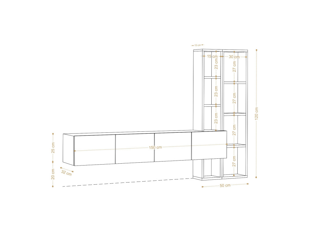 Soporte de TV de madera "Pana" - 182 x 32 x 25 cm - Blanco, Roble