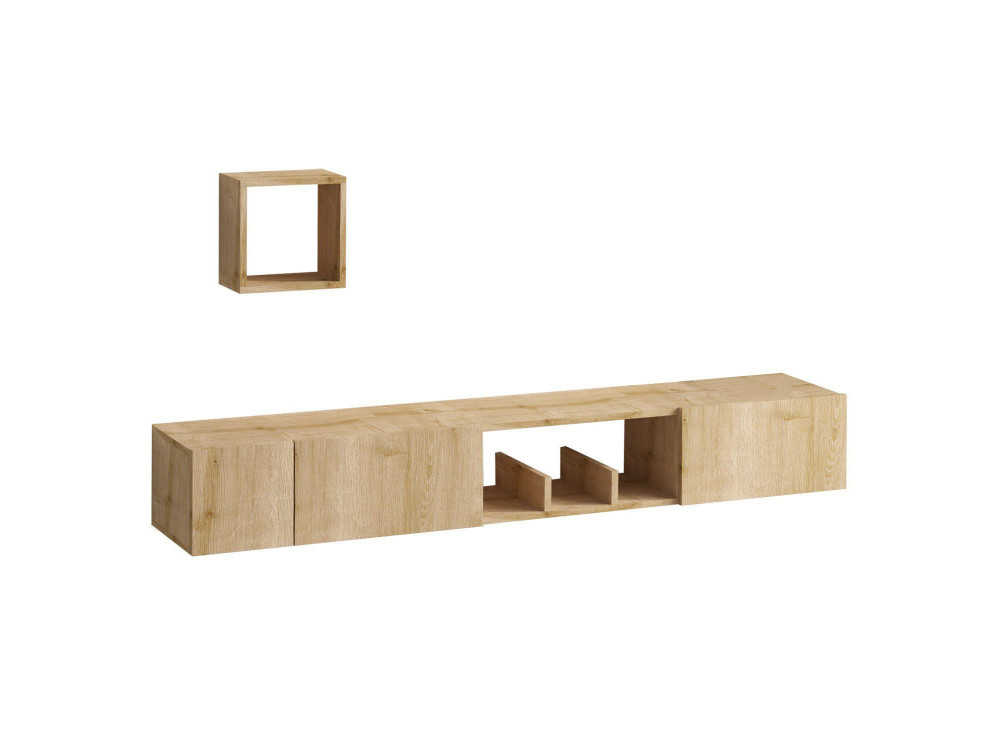 Soporte de TV de madera "Avior" con estante de pared - 180 x 32 x 25 cm - Beige