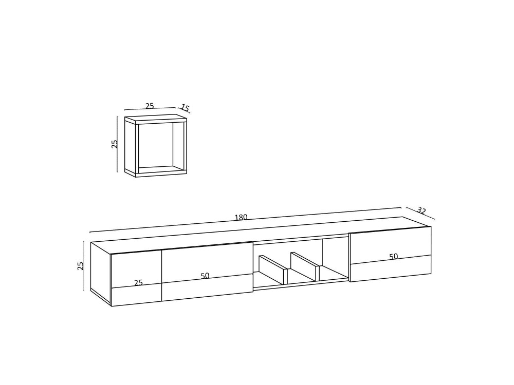 Soporte de TV de madera "Avior" con estante de pared - 180 x 32 x 25 cm - Beige