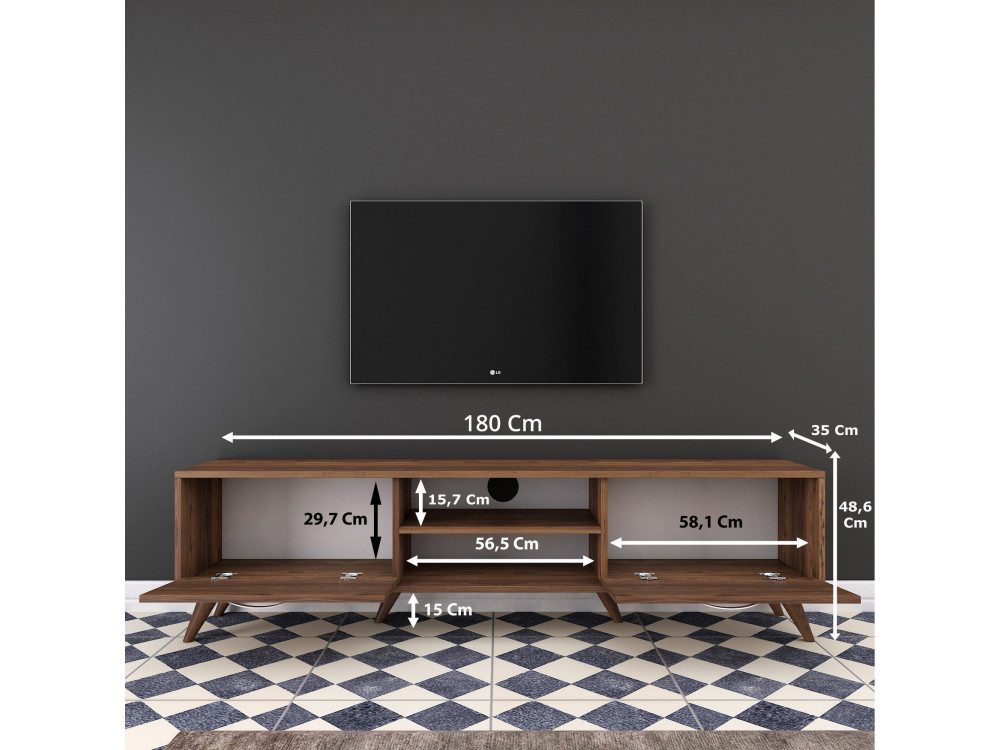 Soporte de TV de madera "Atik" - 180 x 35 x 48 cm - Marrón