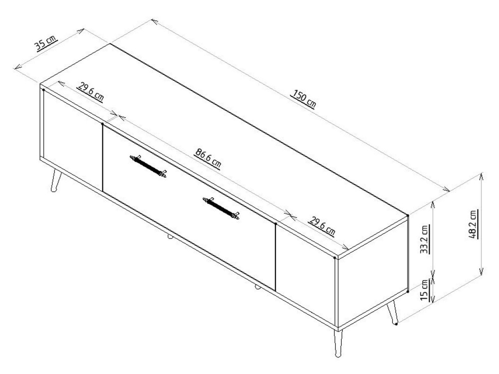 Soporte de TV de madera "Detas" - 150 x 35 x 48 cm - Plata