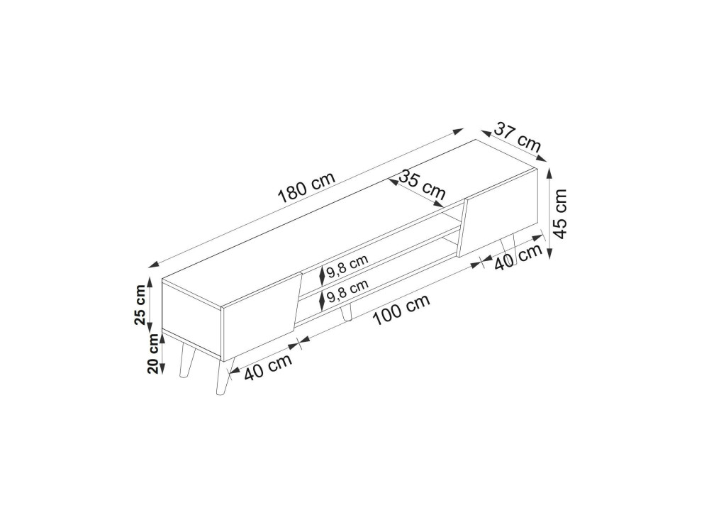 Soporte de TV de madera "Clark" - 180 x 37 x 45 cm - Marrón