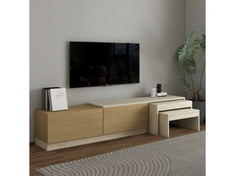 Soporte de TV de madera "Nest" - 180 x 30 x 36 cm - Beige