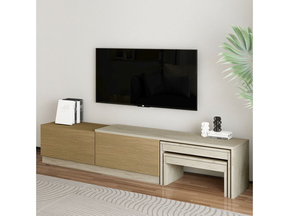 Soporte de TV de madera "Nest" - 180 x 30 x 36 cm - Beige
