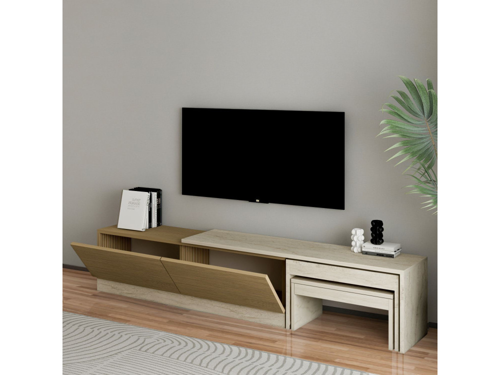 Soporte de TV de madera "Nest" - 180 x 30 x 36 cm - Beige