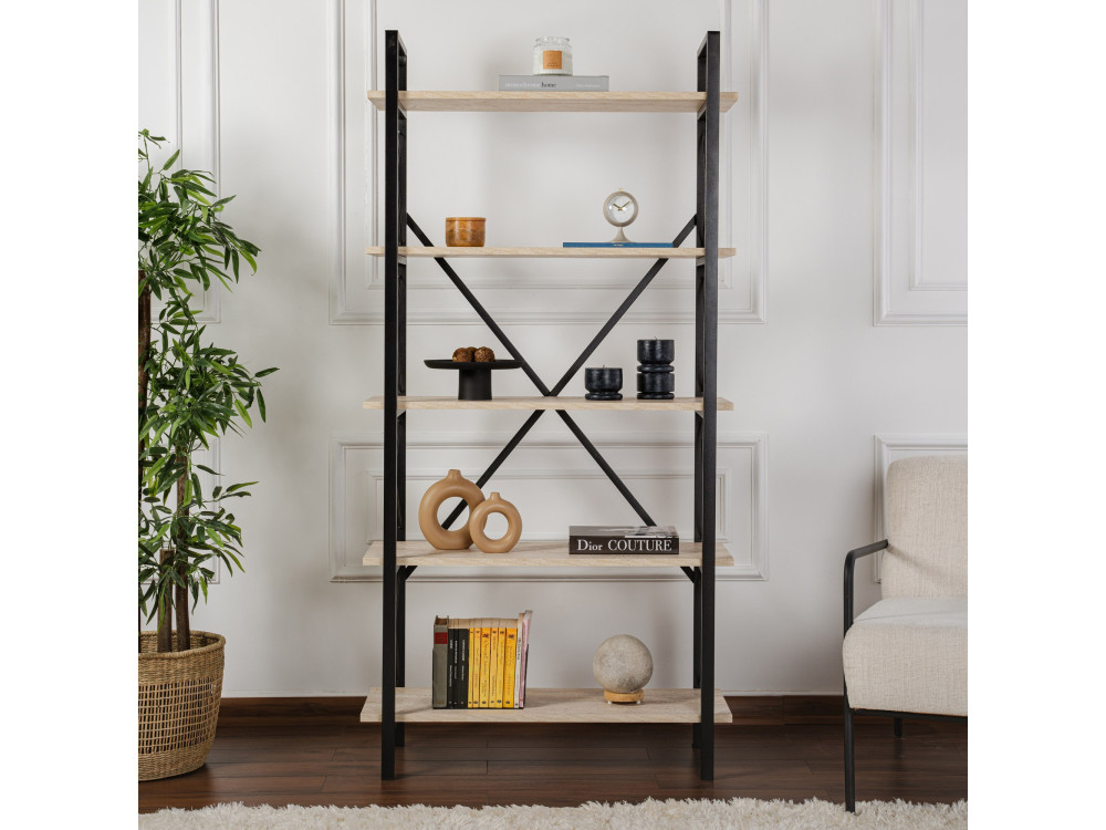 Librería de madera "Elysian" - 90 x 33 x 180 cm - TravertinoNegro