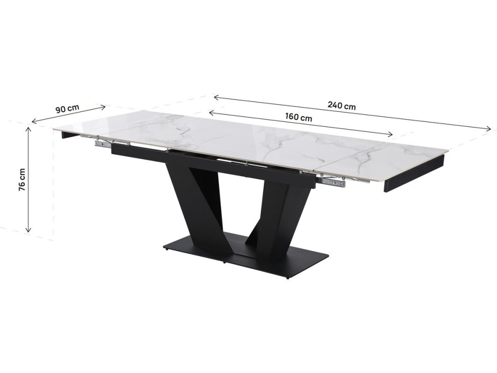 Mesa de comedor extensible de cerámica - 160/240 cm - 6 a 10 personas "Nova" - Blanco jaspeado gris