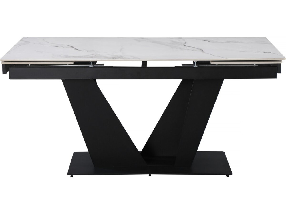 Mesa de comedor extensible de cerámica - 160/240 cm - 6 a 10 personas "Nova" - Blanco jaspeado gris